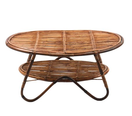 Mid-Century Italian Rattan and Bamboo Oval Coffee Table, 1950s-JDR-1125611