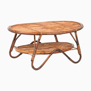 Mid-Century Italian Rattan and Bamboo Oval Coffee Table, 1950s-JDR-1125611