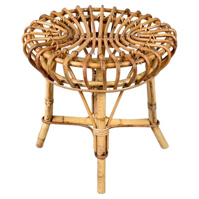 Mid-Century Italian Rattan and Bamboo Stool or Ottoman by Franco Albini, 1960s-JDR-1221892