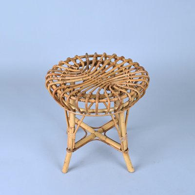 Mid-Century Italian Rattan and Bamboo Stool or Ottoman by Franco Albini, 1960s-JDR-1221892