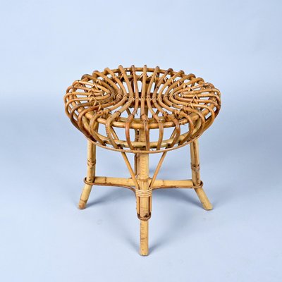 Mid-Century Italian Rattan and Bamboo Stool or Ottoman by Franco Albini, 1960s-JDR-1221892