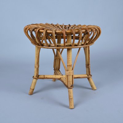 Mid-Century Italian Rattan and Bamboo Stool or Ottoman by Franco Albini, 1960s-JDR-1221892