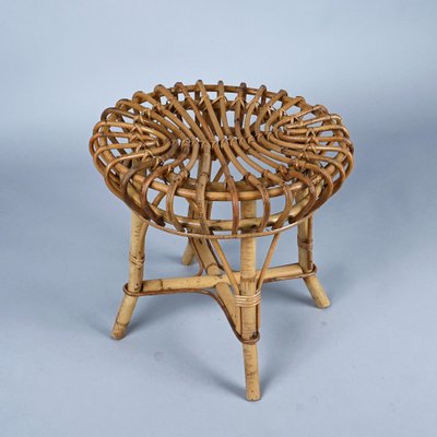 Mid-Century Italian Rattan and Bamboo Stool or Ottoman by Franco Albini, 1960s-JDR-1221892