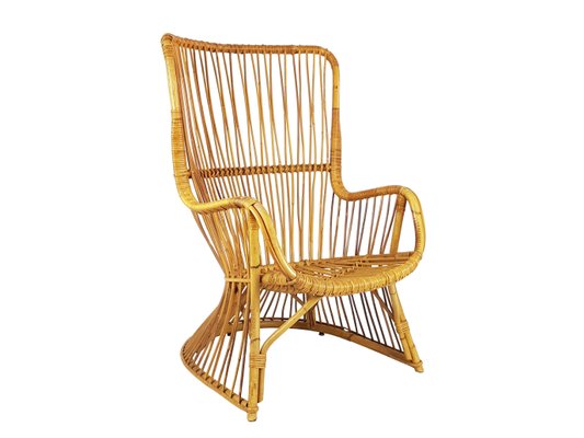 Mid-Century Italian Rattan and Rush Armchair, 1960s-RD-2034502