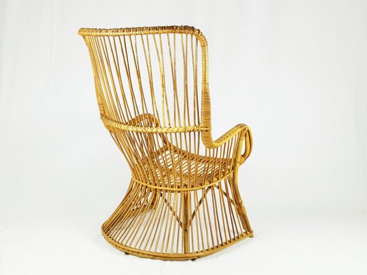 Mid-Century Italian Rattan and Rush Armchair, 1960s-RD-2034502