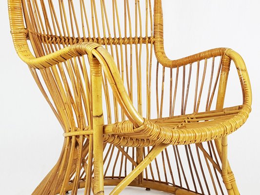 Mid-Century Italian Rattan and Rush Armchair, 1960s-RD-2034502