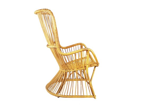 Mid-Century Italian Rattan and Rush Armchair, 1960s-RD-2034502