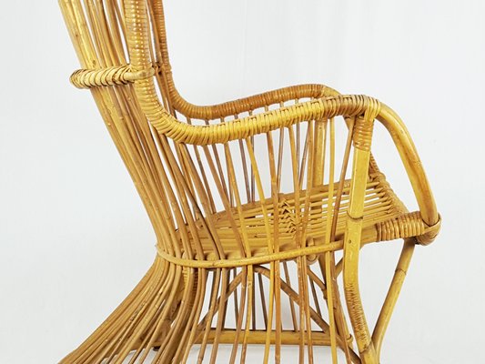 Mid-Century Italian Rattan and Rush Armchair, 1960s-RD-2034502