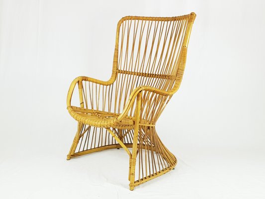 Mid-Century Italian Rattan and Rush Armchair, 1960s-RD-2034502