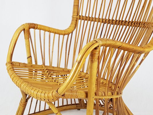 Mid-Century Italian Rattan and Rush Armchair, 1960s-RD-2034502