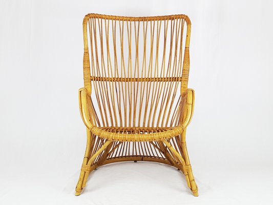 Mid-Century Italian Rattan and Rush Armchair, 1960s-RD-2034502