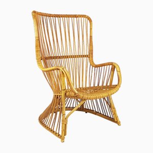 Mid-Century Italian Rattan and Rush Armchair, 1960s-RD-2034502