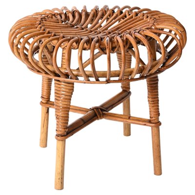 Mid-Century Italian Rattan & Bamboo Ottoman or Stool attributed to Franco Albini, 1960s-JDR-1393025