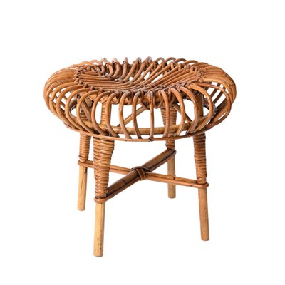 Mid-Century Italian Rattan & Bamboo Ottoman or Stool attributed to Franco Albini, 1960s-JDR-1393025