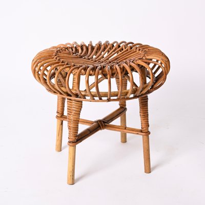 Mid-Century Italian Rattan & Bamboo Ottoman or Stool attributed to Franco Albini, 1960s-JDR-1393025