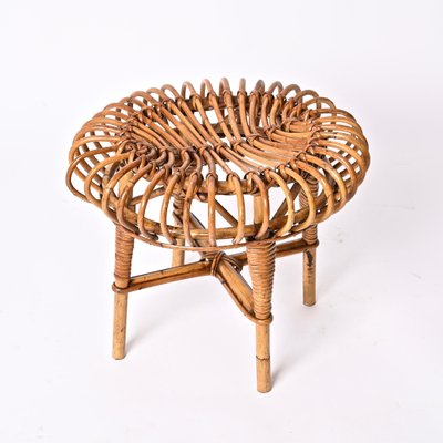 Mid-Century Italian Rattan & Bamboo Ottoman or Stool attributed to Franco Albini, 1960s-JDR-1393025