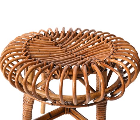 Mid-Century Italian Rattan & Bamboo Ottoman or Stool attributed to Franco Albini, 1960s-JDR-1393025