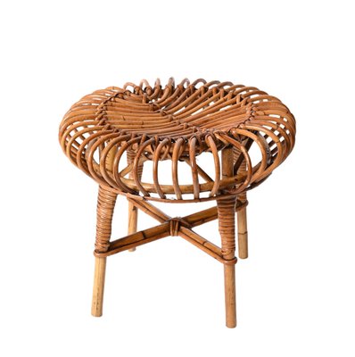 Mid-Century Italian Rattan & Bamboo Ottoman or Stool attributed to Franco Albini, 1960s-JDR-1393025