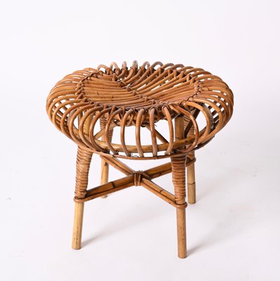 Mid-Century Italian Rattan & Bamboo Ottoman or Stool attributed to Franco Albini, 1960s-JDR-1393025