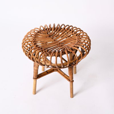 Mid-Century Italian Rattan & Bamboo Ottoman or Stool attributed to Franco Albini, 1960s-JDR-1393025