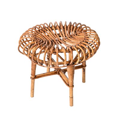 Mid-Century Italian Rattan & Bamboo Ottoman or Stool attributed to Franco Albini, 1960s-JDR-1393025