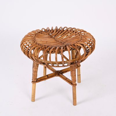 Mid-Century Italian Rattan & Bamboo Ottoman or Stool attributed to Franco Albini, 1960s-JDR-1393025