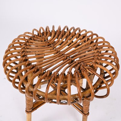 Mid-Century Italian Rattan & Bamboo Ottoman or Stool attributed to Franco Albini, 1960s-JDR-1393025