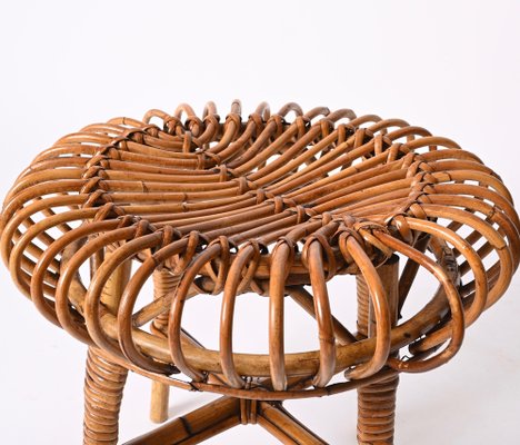 Mid-Century Italian Rattan & Bamboo Ottoman or Stool attributed to Franco Albini, 1960s-JDR-1393025