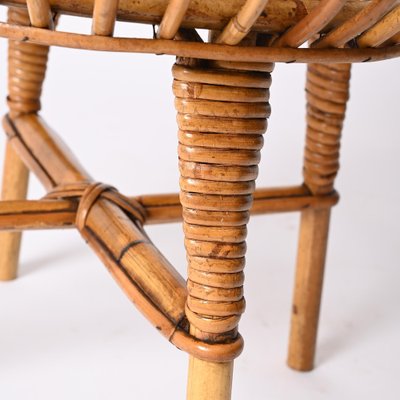 Mid-Century Italian Rattan & Bamboo Ottoman or Stool attributed to Franco Albini, 1960s-JDR-1393025