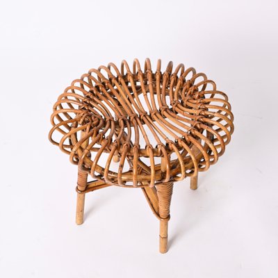 Mid-Century Italian Rattan & Bamboo Ottoman or Stool attributed to Franco Albini, 1960s-JDR-1393025