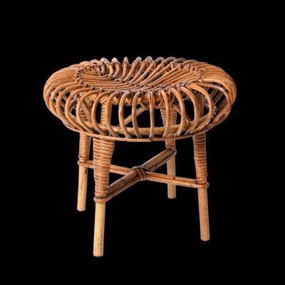 Mid-Century Italian Rattan & Bamboo Ottoman or Stool attributed to Franco Albini, 1960s-JDR-1393025