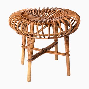 Mid-Century Italian Rattan & Bamboo Ottoman or Stool attributed to Franco Albini, 1960s-JDR-1393025