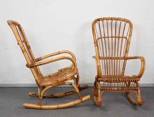 Mid-Century Italian Rattan & Bamboo Rocking Chairs, 1960s, Set of 2-JDR-1125892