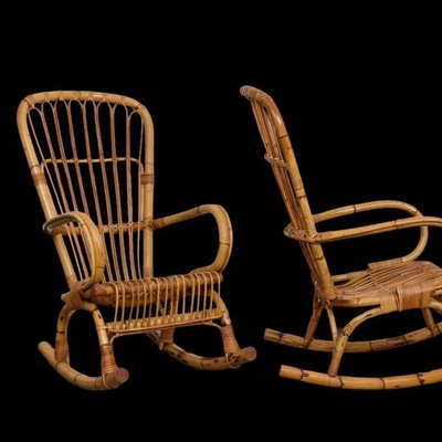 Mid-Century Italian Rattan & Bamboo Rocking Chairs, 1960s, Set of 2-JDR-1125892