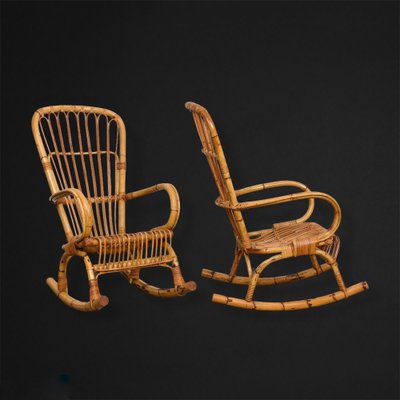 Mid-Century Italian Rattan & Bamboo Rocking Chairs, 1960s, Set of 2-JDR-1125892