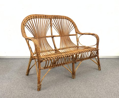 Mid-Century Italian Rattan & Bamboo Sofa, Armchairs & Coffee Table, 1960s, Set of 4-JDR-1126051