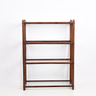 Mid-Century Italian Rattan Bookcase with 4 Crystal Glass Shelves, 1960s-JDR-1125654