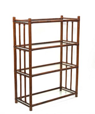 Mid-Century Italian Rattan Bookcase with 4 Crystal Glass Shelves, 1960s-JDR-1125654