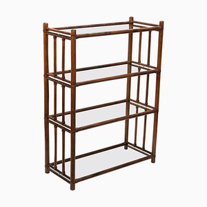 Mid-Century Italian Rattan Bookcase with 4 Crystal Glass Shelves, 1960s-JDR-1125654