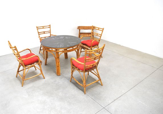 Mid-Century Italian Rattan Dining Table-JQO-906281