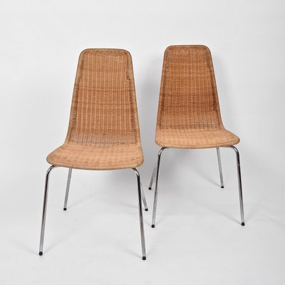 Mid-Century Italian Rattan, Wicker & Chromed Metal Chairs, 1970s, Set of 6-JDR-1125954