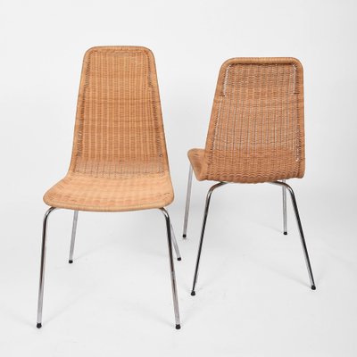 Mid-Century Italian Rattan, Wicker & Chromed Metal Chairs, 1970s, Set of 6-JDR-1125954