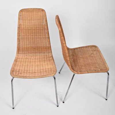 Mid-Century Italian Rattan, Wicker & Chromed Metal Chairs, 1970s, Set of 6-JDR-1125954