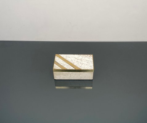 Mid-Century Italian Rectangular Box in Travertine and Brass, 1970s-LYQ-1383794