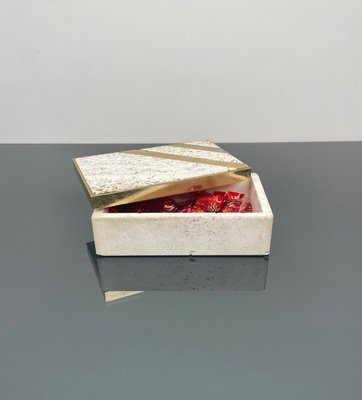 Mid-Century Italian Rectangular Box in Travertine and Brass, 1970s-LYQ-1383794