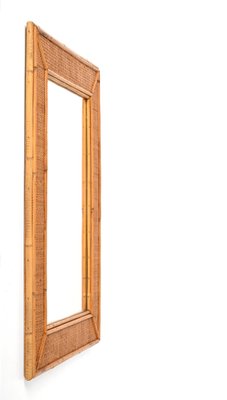 Mid-Century Italian Rectangular Mirror with Bamboo and Woven Wicker Frame, 1970s-JDR-1267655