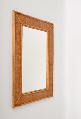 Mid-Century Italian Rectangular Mirror with Bamboo and Woven Wicker Frame, 1970s-JDR-1267655