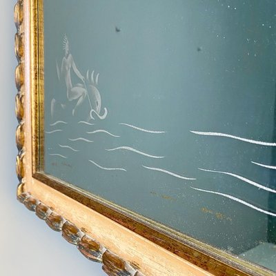 Mid-Century Italian Rectangular Mirror with Drawing, 1940s-GDD-1350929