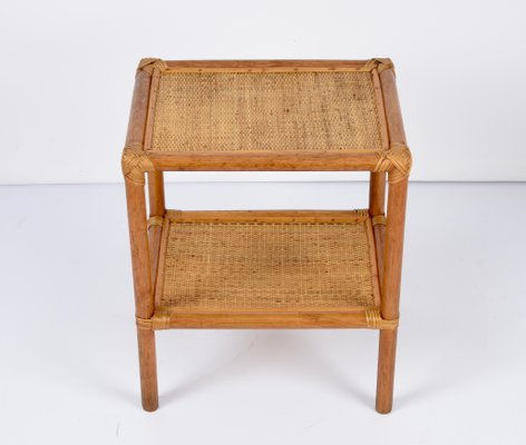 Mid-Century Italian Rectangular Two-Tiers Bamboo and Rattan Side Table, 1970s-JDR-1251102