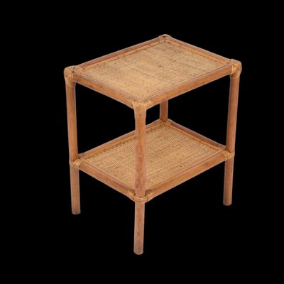 Mid-Century Italian Rectangular Two-Tiers Bamboo and Rattan Side Table, 1970s-JDR-1251102